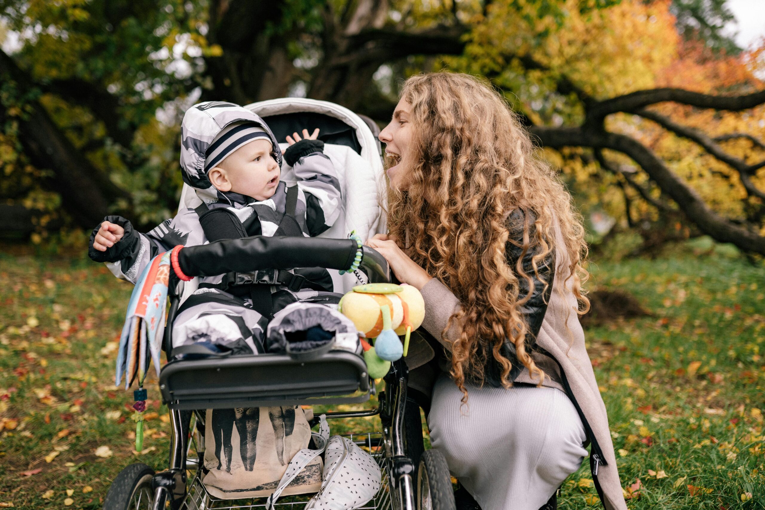 Woman on an outing with her baby in a stroller