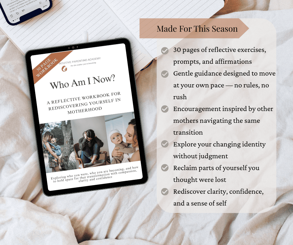 A gentle postpartum workbook to help mothers navigate matrescence, rediscover their identity, and find clarity, confidence, and self-connection in motherhood.