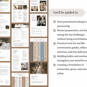 A practical, heart-centered workbook for new parents to strengthen their partnership, communicate with care, and navigate postpartum challenges together.