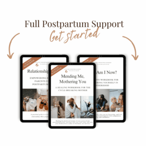 Postpartum workbook bundle for mothers: heal emotional wounds, rebuild identity, and strengthen parent-child connection with guided reflection & support.